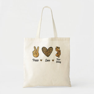 Tote Bag Peace Love New Jersey Leopard Carte du drapeau Sou