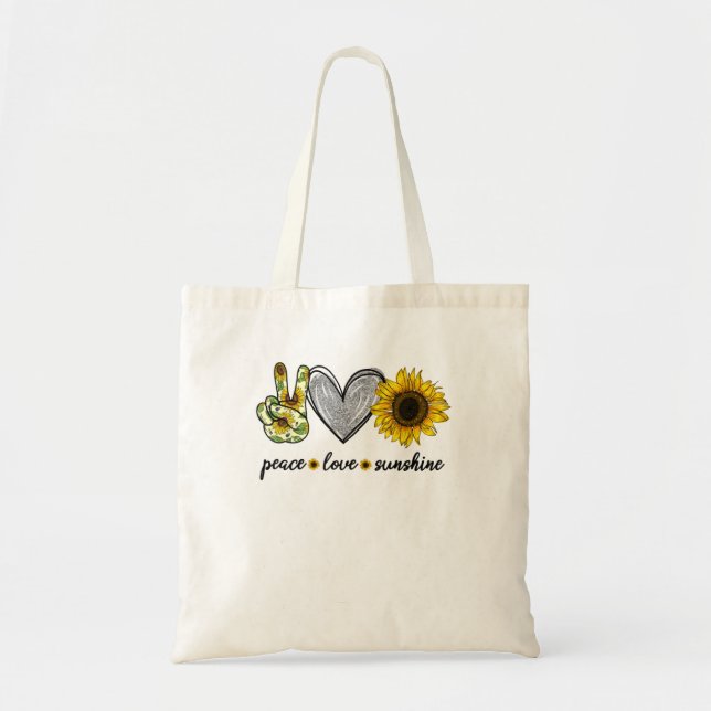 Tote Bag Peace Love Sunshine Sunflower Hippie TShirt (Devant)