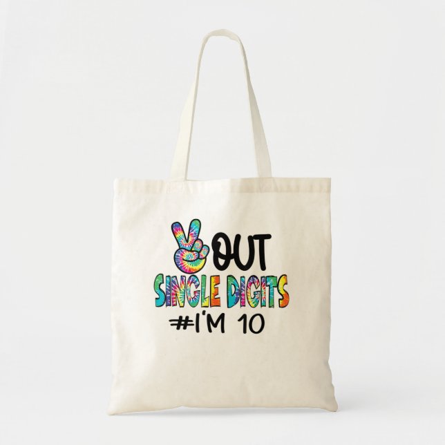 Tote Bag Peace Out Chiffres simples Je suis 10 Anniversaire (Devant)