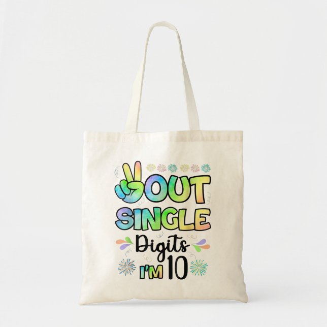 Tote Bag Peace Out Chiffres simples Je suis 10 enfants (Devant)