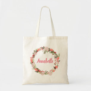 Tote Bag Peachy Flowy Mariage d'été Wreath