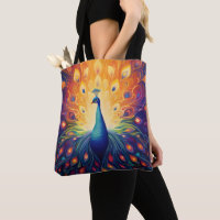 Peacock - Blue Green Rose Orange Jaune Plumes