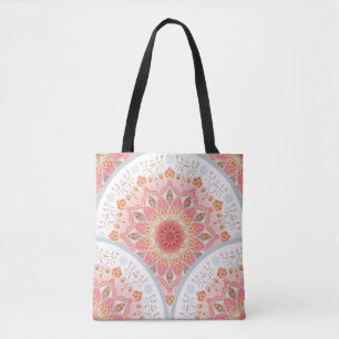 Tote Bag Peacock Feathers, Floral Round Ornament.