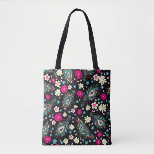 Tote Bag Peacock Plumes Broderie Motif sans fil