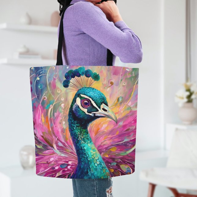 Tote Bag Peacock Whimsical Art Moderne Impressionniste (Créateur téléchargé)