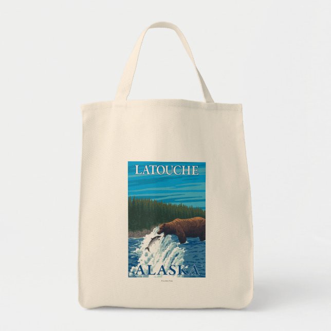 Tote Bag Pêche à l'ours dans la rivière - Latouche, Alaska (Devant)