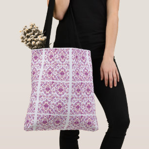 Tote Bag Pêche et pourpre Damask Floral Élégant Motif