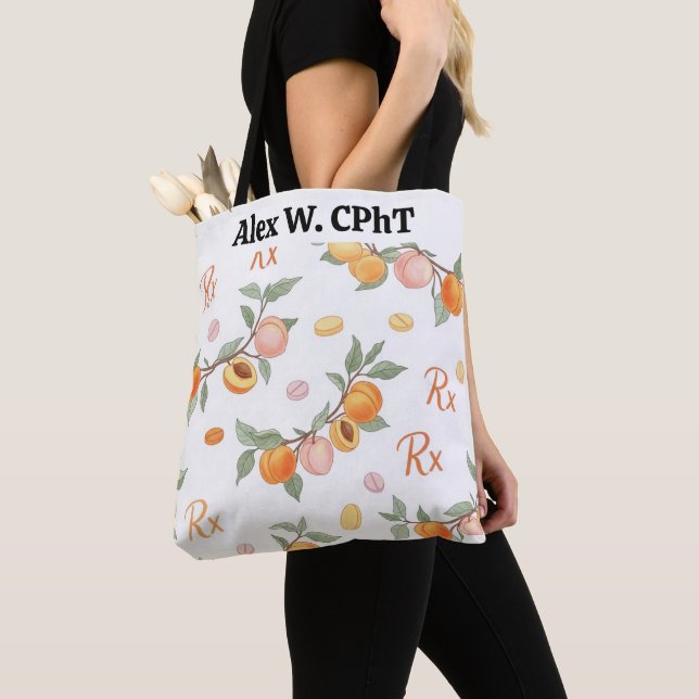Tote Bag Pêche personnalisée, abricots et pharmacie RX Four (De près)
