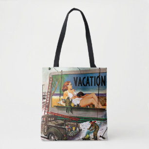 Tote Bag Peintres de panneau-réclame en hiver par Stevan
