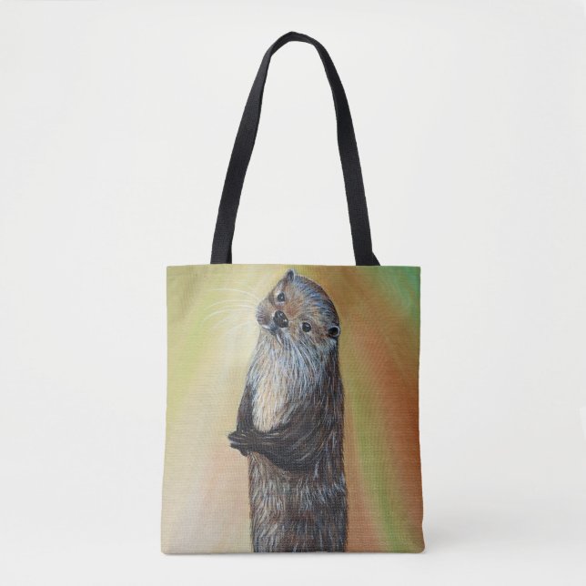 Tote Bag Peinture à la loutre de la rivière debout (Devant)