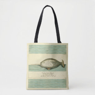 Tote Bag Peinture à l'aquarelle de baleine ancienne Narwhal