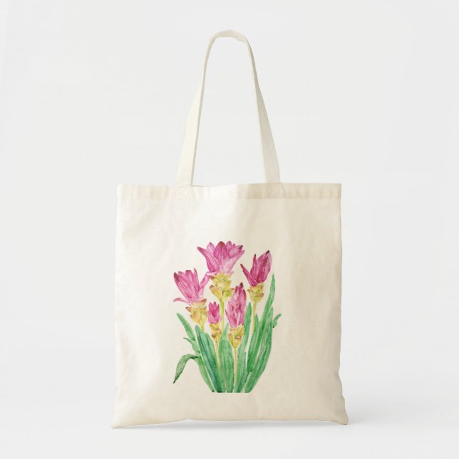 Tote Bag peinture à l'aquarelle des tulipes siam (Devant)