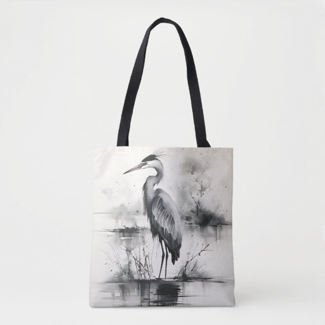 Tote Bag Peinture à l'encre de héron (Devant)