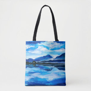 Tote Bag  Peinture à l'huile du crépuscule sur le lac de mo