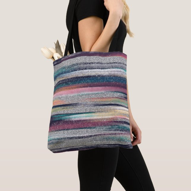 Tote Bag Peinture à pinceau de Parties scintillant dorée ro (De près)