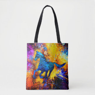 Tote Bag Peinture Abstraite de Cheval en Course