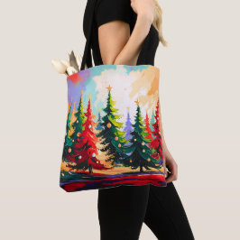 Tote Bag Peinture d'arbres de Noël Paysage