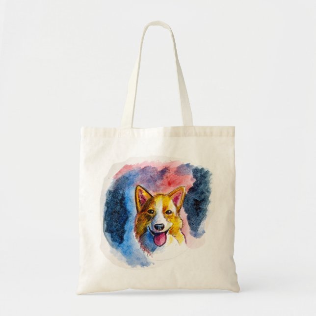 Tote Bag Peinture de chien de corgi d'aquarelle (Devant)