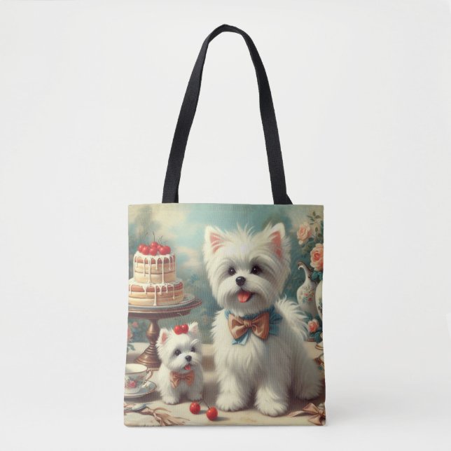 Tote Bag Peinture de chiot maltais mignon (Devant)