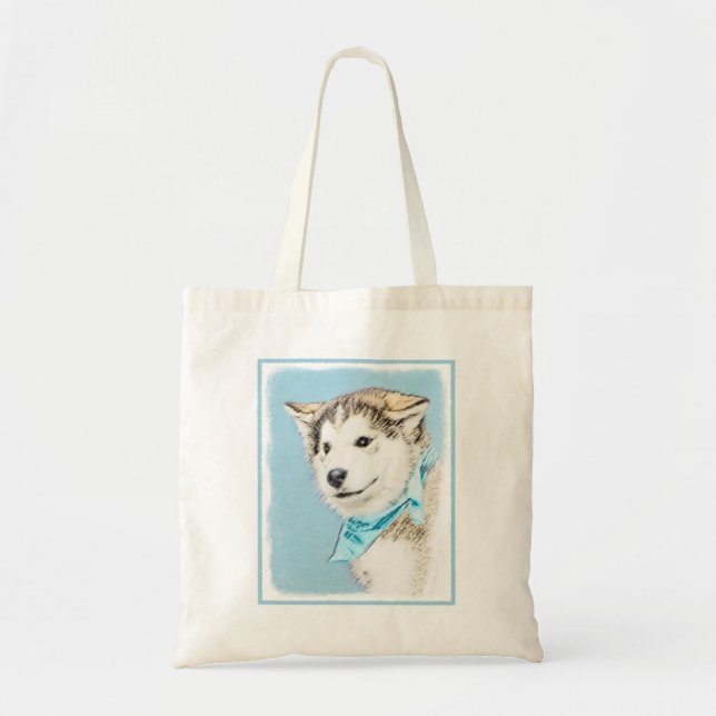 Tote Bag Peinture de chiots sibériens Husky - Art original  (Devant)