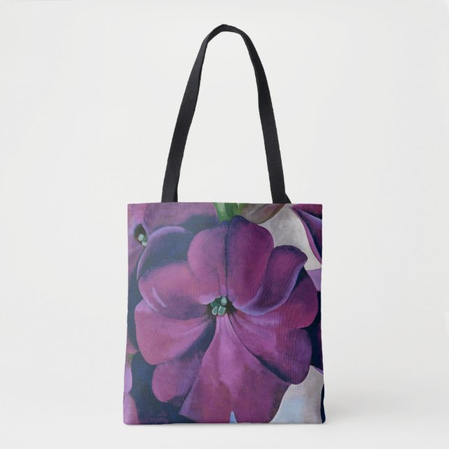 Tote Bag Peinture de fleurs pétunia violet par Georgia O'Ke (Devant)