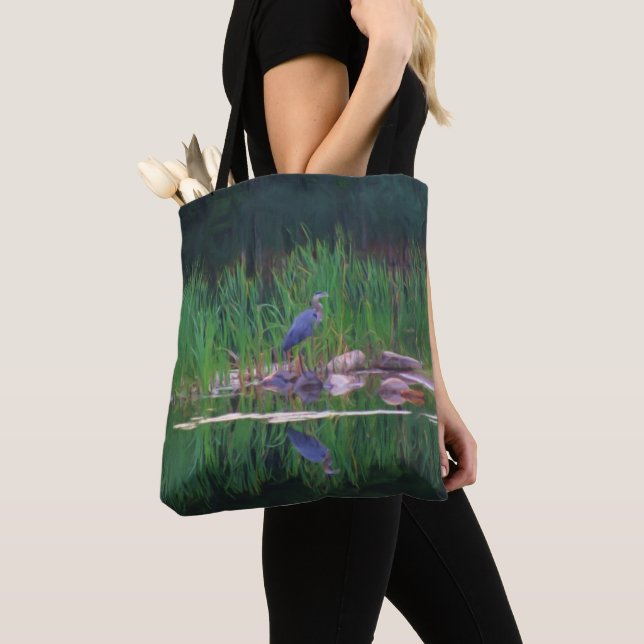 Tote Bag Peinture de la nature de Héron bleu (De près)