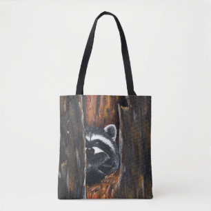 Tote Bag Peinture de Maman et Bébé Raton Laveur