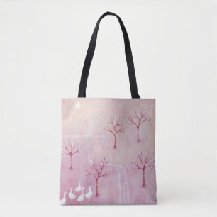 Tote Bag Peinture de paysage rose