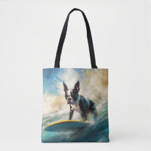 Tote Bag Peinture de surf de plage de Terrier de Boston