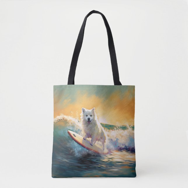 Tote Bag Peinture de Surf sur Plage de Chien Esquimau Améri (Devant)