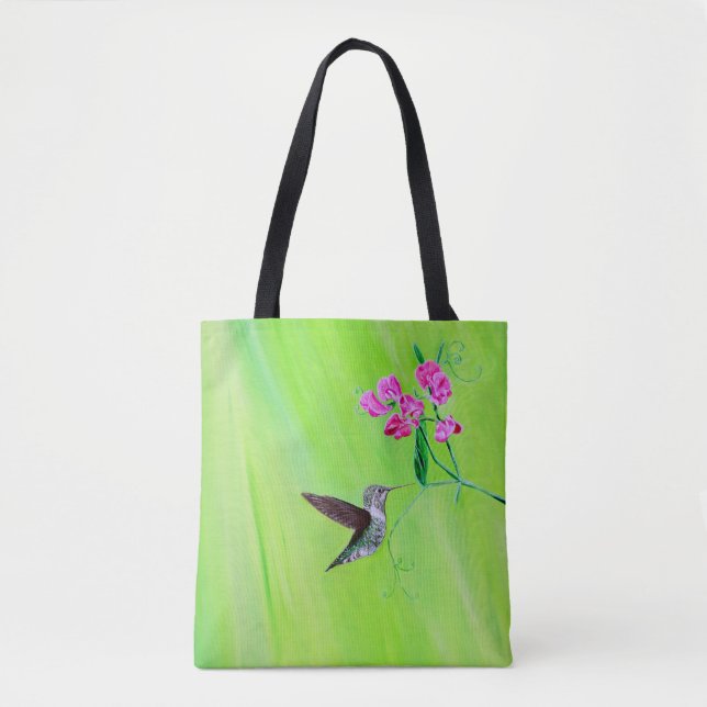Tote Bag Peinture des colibris et des petits pois (Devant)