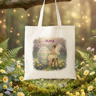 Tote Bag Peinture d'oeuf de fée de Pâques Nom de printemps