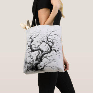 Tote Bag Peinture en encre d'arbre foncé
