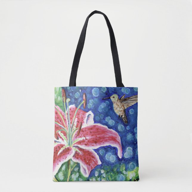 Tote Bag Peinture en lys de colibri et de stargazer (Devant)