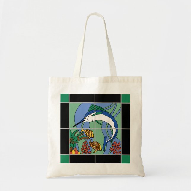 Tote Bag Peinture murale de Marlin de tuile d'île de (Devant)