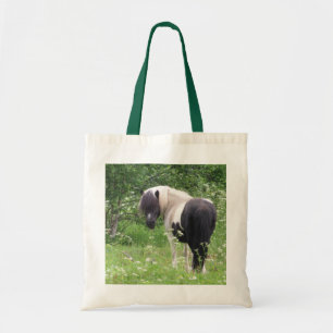 Tote Bag Peinture noir et blanc pivoine en herbe et fleurs