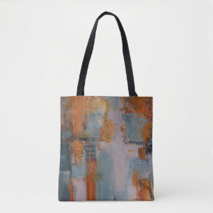 Tote Bag Peinture orange, blanche et turquoise abstraite