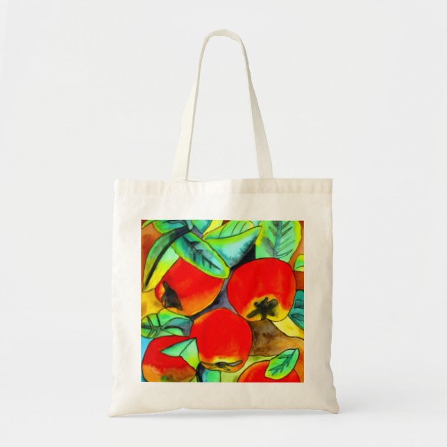 Tote Bag Peinture originale aquarelle de pommes rouges (Devant)