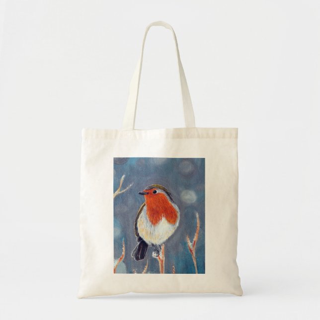 Tote Bag Peinture Robin d'hiver (Devant)