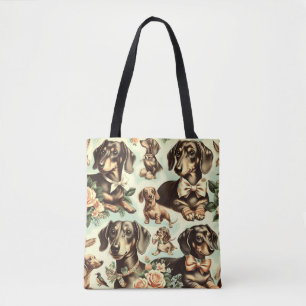 Tote Bag Peinture vintage Dachshund transparente