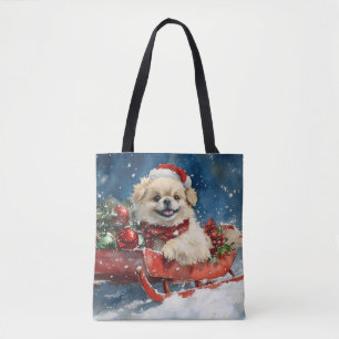 Tote Bag Pékinois en traîneau Laissez tomber la neige Noël