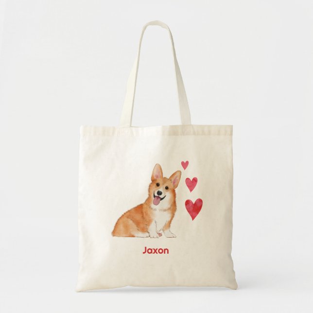 Tote Bag Pembroke Welsh Corgi Nom personnalisé de l'animal (Devant)