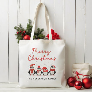 Tote Bag Penguins Nom personnalisé Joyeux Noël