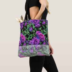 Tote Bag Peonées d'aquarelle romantique violet magenta rose