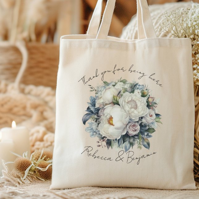 Tote Bag Peonies Mariages blanches Merci personnalisé (Créateur téléchargé)