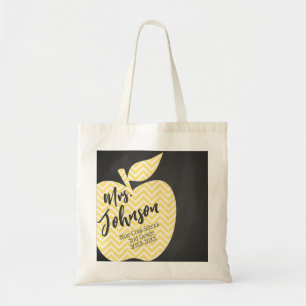 Tote Bag Pépinière Enseignant chevron jaune pomme cadeau mo