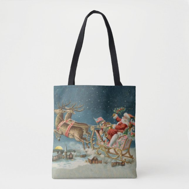 Tote Bag Père Noël Antique Sleigh Reindeer (Devant)