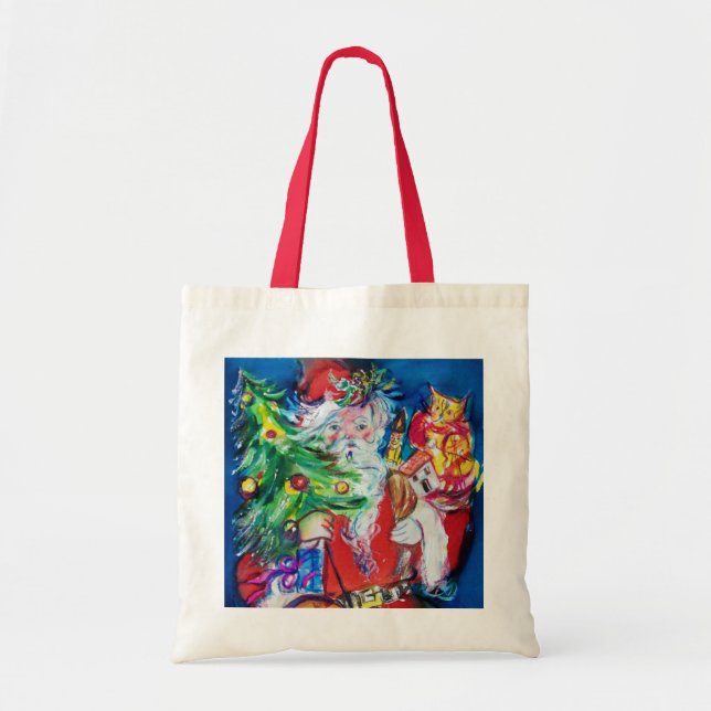 TOTE BAG PÈRE NOËL AVEC ARBRE DE NOËL ET CADEAUX (Devant)