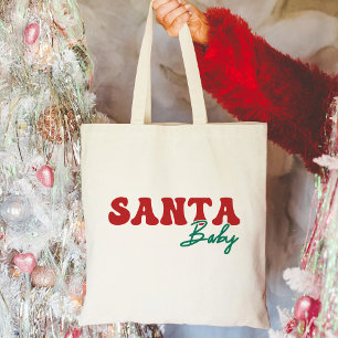 Tote Bag Père Noël Baby   Typographie rouge et verte Noël