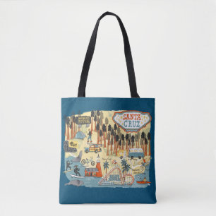 Tote Bag Père Noël Cruz California Illustrated Map Blue